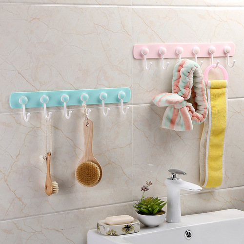 Factory direct sales household single row door rear hook simple multi-functional 360° rotating kitchen and bathroom 6 hooks