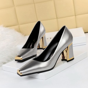 633-1 the European and American fashion wind with shiny light mouth thick with high metal square sexy party high-heeled 