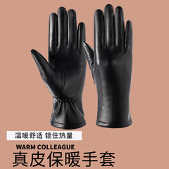 Autumn and winter women's genuine leather gloves, windproof and warm goatskin gloves, European and American driving and riding velvet extended gloves