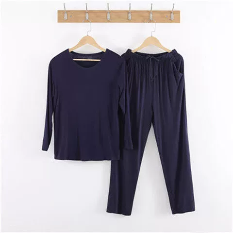 Men’s long‑sleeve pajama set, long trousers and top, plus sizes L–8XL, modal blend