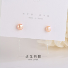 s925纯银韩版简约面包珍珠耳线轻奢风气质流苏耳环一件代发