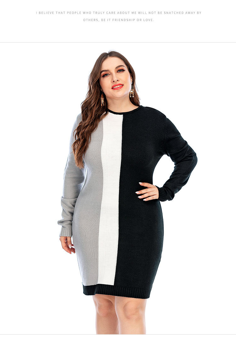 plus size women s knitted dress vertical stripes slim long sweater NSYH7151