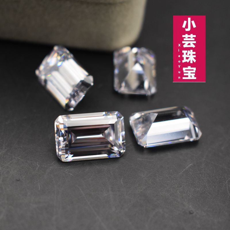 White rectangular transparent gemstone for ring with zircon for men…