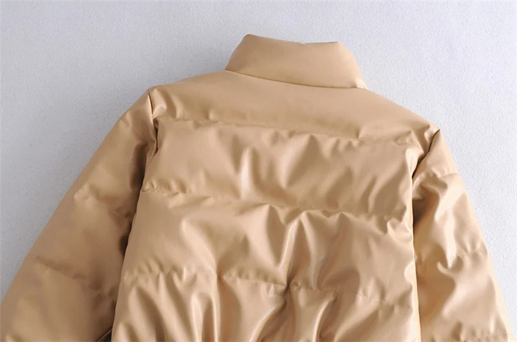 Damenbekleidung lässig einfarbig einfache Leder Baumwollkleidung für Damen Winter neue kleine Stehkragen Pu-Jacke_voghion.com