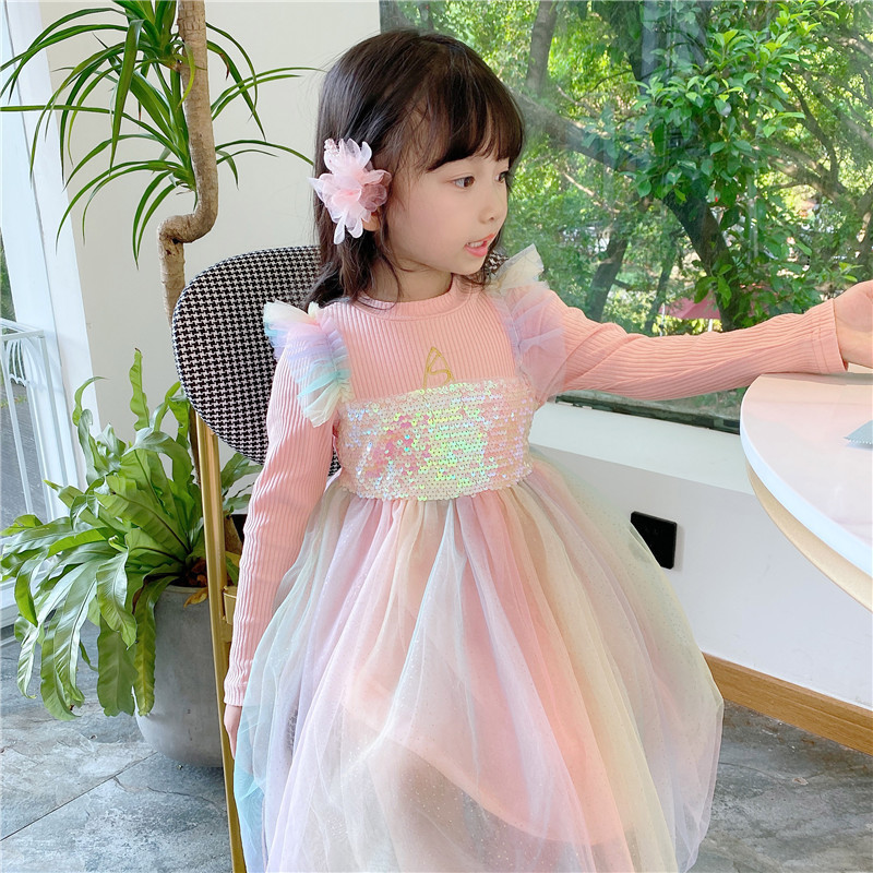 Eis-Schnee-Prinzessin-Kleid, Herbst-Winter-Samt-Pailletten-Kleider