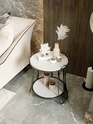 北歐沙發邊幾輕奢收納邊櫃迷妳小茶幾圓桌簡約現代岩板大理石角幾