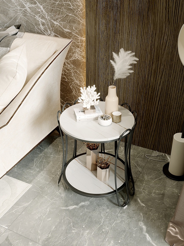 北歐沙發邊幾輕奢收納邊櫃迷妳小茶幾圓桌簡約現代岩板大理石角幾