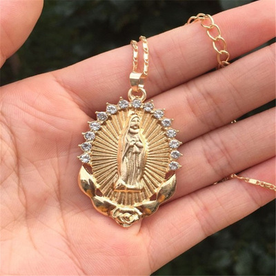 Europe and the United States virgin Mary religious totem pendant necklace set auger Notre Dame sweater chain accessories wholesale men and women