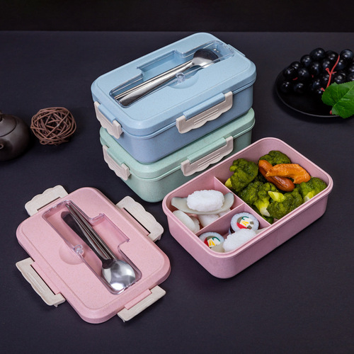 Food grade wheat straw insulated lunch box cutlery set portable lunch box sealed lunch box student lunch box