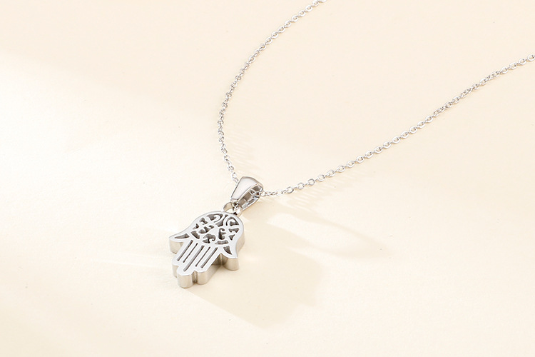 Stainless Ornament Kazam Palm Titanium Steel Pendant Fatima Hand Stainless Steel Necklace and Earrin