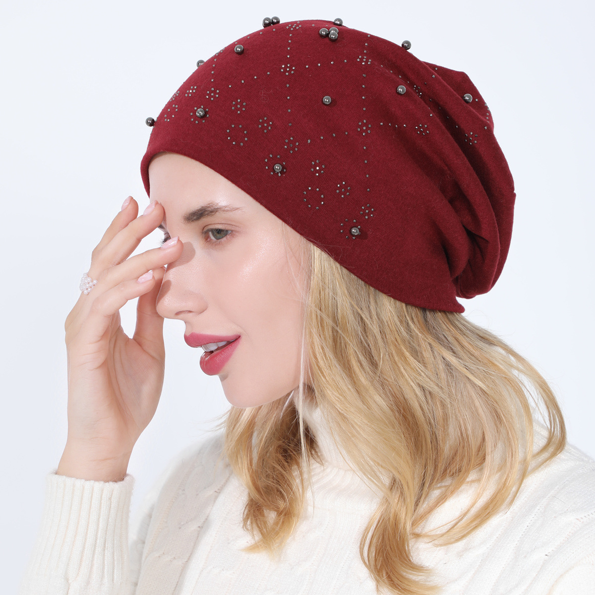 Pull à perles en coton Double couche pour femmes, ensemble de diamants chauds, à la mode, polyvalent, clair de lune chaud, nouvelle collection automne et hiver_voghion.com