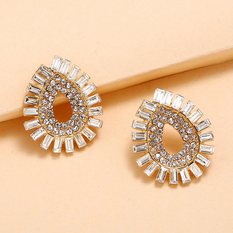 Fashion geometric full diamond drop simple exaggerated alloy earrings studpicture3