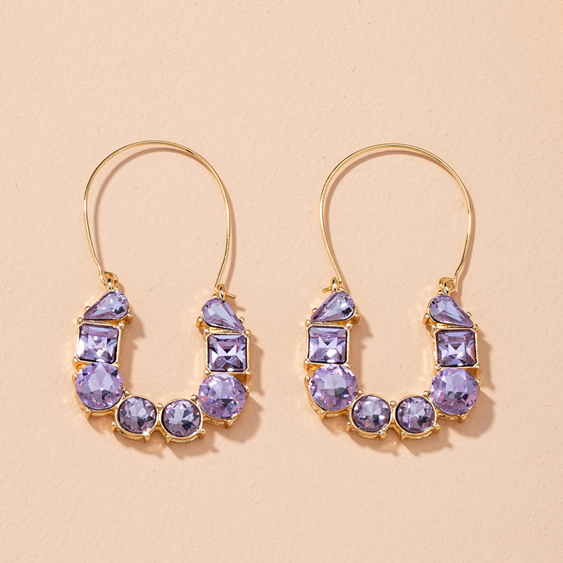 Retro Purple Diamond Earrings display picture 4