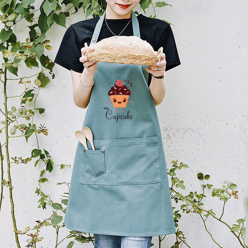 Delantal de estilo coreano imprimible Impresión de logotipo leche tienda de té café femenino pastel hecho a mano para hornear trajes masculinos