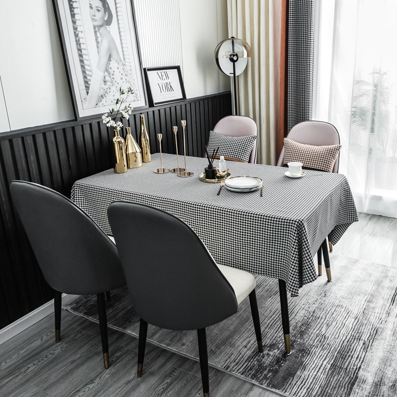 布艺黑白千鸟格现代简约风餐厅桌布长方形格子茶几台布防尘盖巾|ms