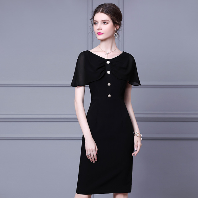 French dress summer dress with slim waist and Hepburn style small black skirt