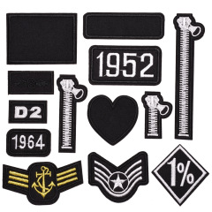 Embroidered black and white letter patch badge for shoes, hats, bags, patches, clothing accessories