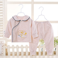 新款0-1岁男女宝宝双层布套装婴儿夹衣长袖外出服纯棉衣服两件套