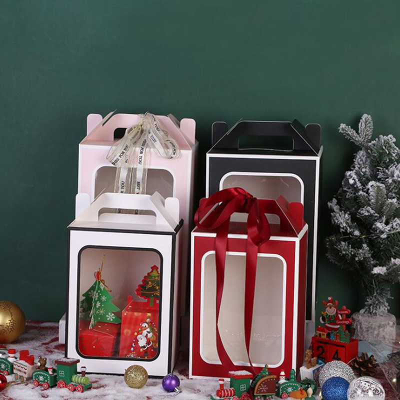 En stock Bolsa de regalo de Navidad bolso de la ventana Nochebuena Apple embalaje caja de cartón regalo de mano caja de dulces bolsa de regalo