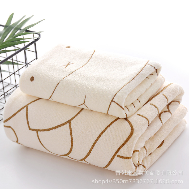 Toalla de baño de tres piezas conjunto absorbente de secado rápido impresión hermosa suave envoltura larga de las mujeres de dibujos animados para adultos Toalla de playa regalo de retorno