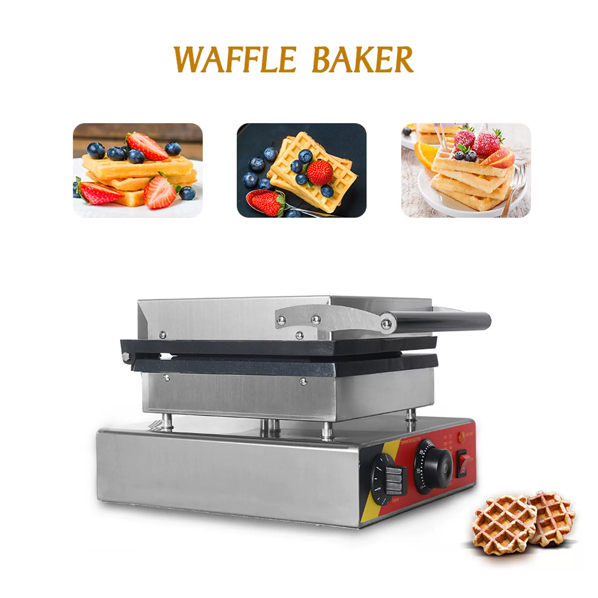 跨境直供电热多功能华夫饼炉华夫饼制作炉 一出二华夫饼电饼铛