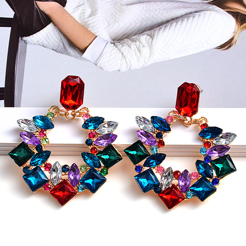 Geometric Pattern 1 Pair Luxurious Geometric Plating Inlay Alloy Rhinestones Drop Earrings