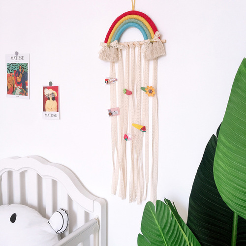 INS decorative Nordic style braided rainbow children's hairpins and hair accessories storage with wall-mounted headwear organizer with organizer