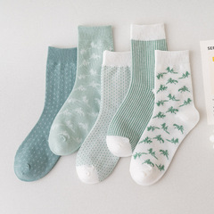 Socks for Girls College Style Forest System Teenage Polka Dot Striped Mid-Calf Socks Instagram Omotesando Style Couple Socks Green Cotton Socks Trendy