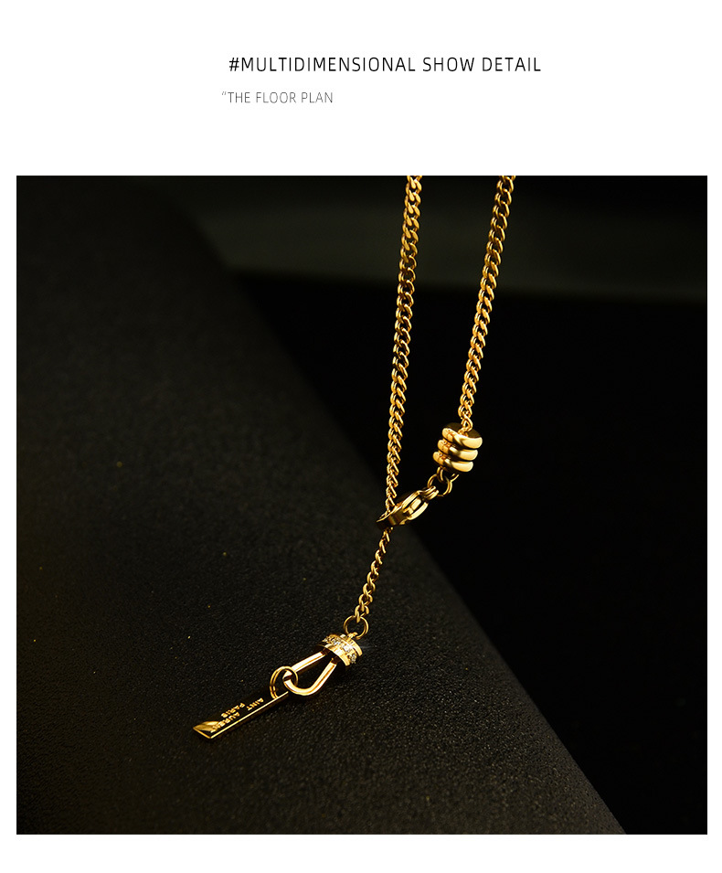Fashion U-shaped New Accessories Diamond Long Brand Titanium Steel Clavicle Necklace display picture 4