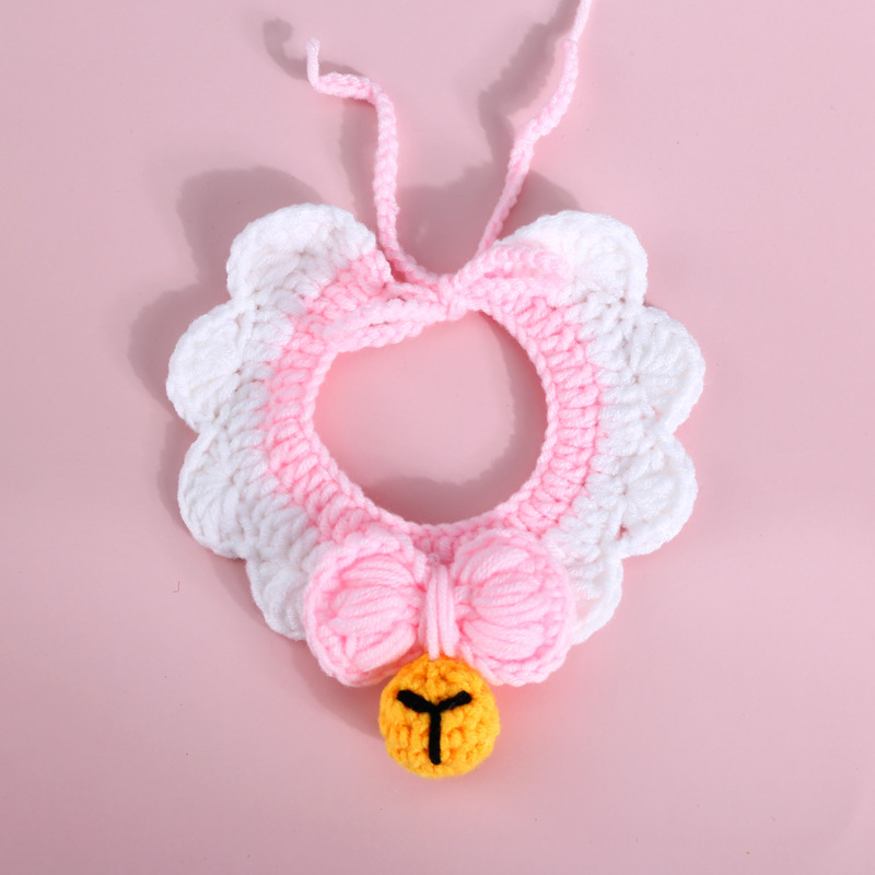 Tejido a mano mascota arco campana gatos perros Cole pato collar collar ping-pong accesorios ajustables