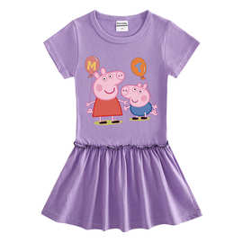 2020小猪夏装新款小猪连衣裙纯棉短袖宝宝木耳边百褶洋气小猪裙子