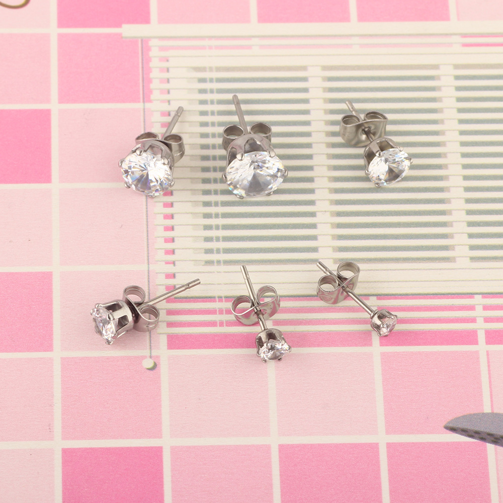 Cross border Korean Simple Round Zircon Earrings for Men and Women Ear Jewelry detail image 7