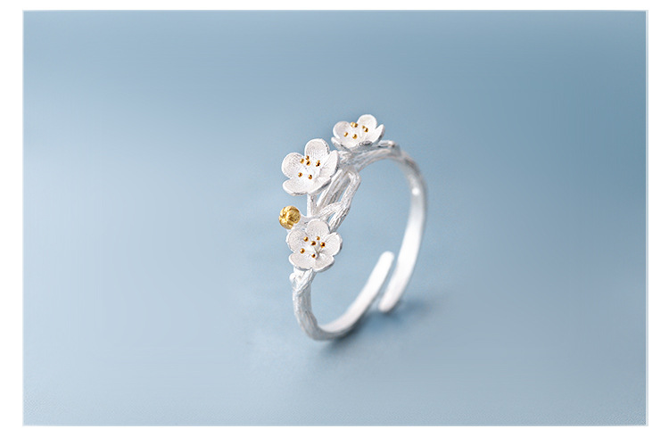 Korean S925 Sterling Silver Plum Blossom Ring display picture 1