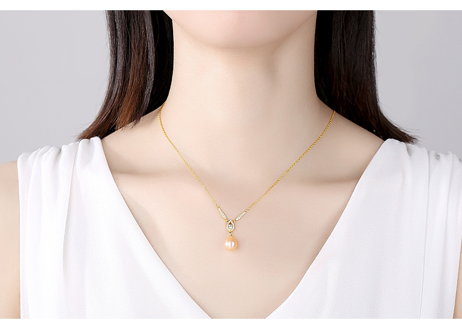 S925 Sterling Silver Pearl Exquisite Micro-inlaid Water Drop Pendant Necklace display picture 2