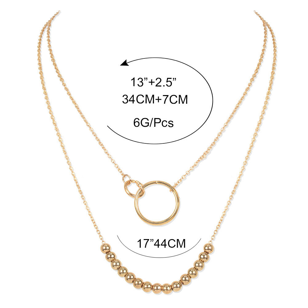 Retro Exaggerated Golden Round Bead Chain Ring Pendant Fashion Multi-layer Necklace Wholesale display picture 1