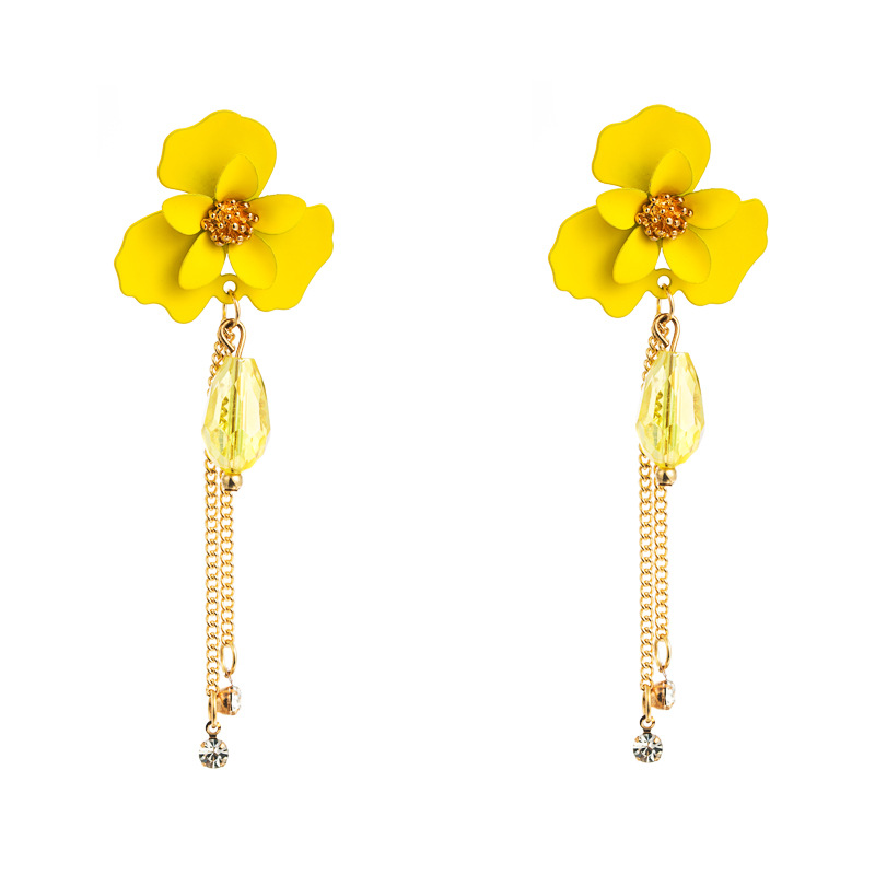 Korean Summer New Fashion Flower Crystal Long Tassel Alloy Diamond Earrings display picture 9