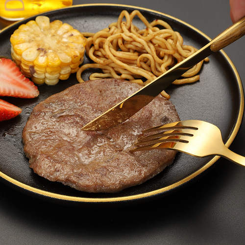 Cross-border Portuguese stainless steel steak knife, fork and spoon tableware set Western steak imitation wood grain handle hotel spoon