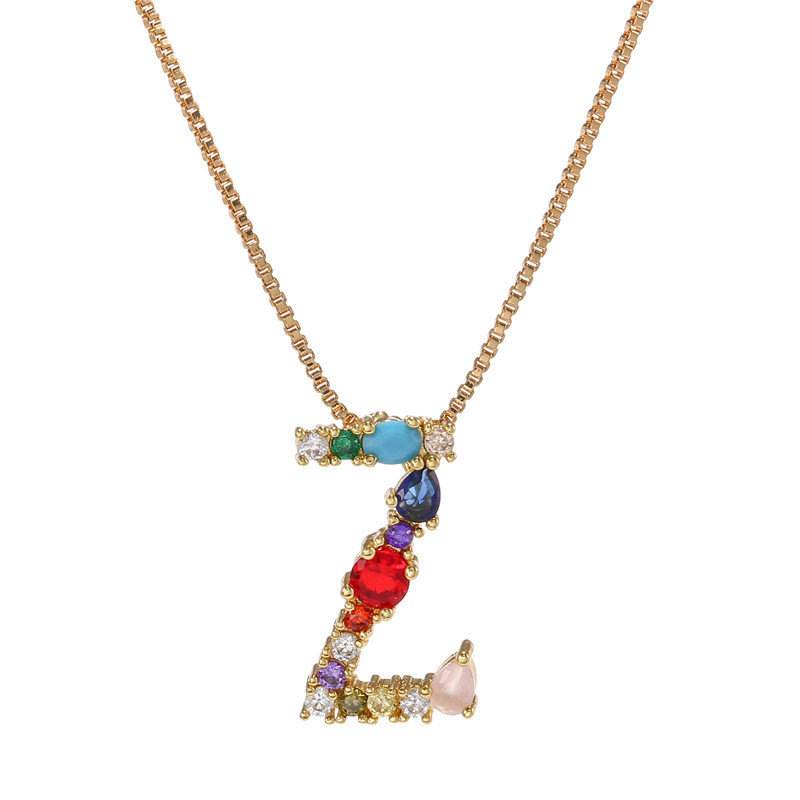 Collier Creative Collier Pour Femmes Européen Et Américain Clavicule Chaîne Micro-incrusté Couleur Zircon 26 Lettres Collier Pour Les Femmes display picture 16