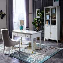 美式輕奢書桌實木家用白色成人后現代簡約書房書椅家具套裝組合