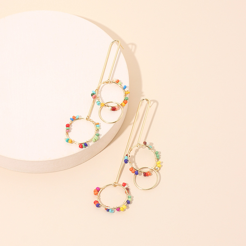 10g Weight Earrings Classification Wedding, Travel, Birthday, Festival Occasion Women'S Gender Gold Color Geometric Circle Rice Bead One-piece Tassel Retro Exaggerated Earrings 2