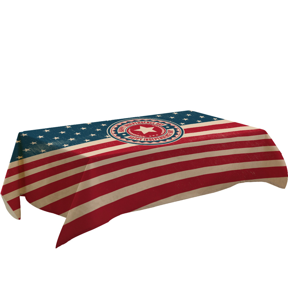 跨境热销 亚马逊新款美国独立日棉麻桌布批发 亚麻茶几台布餐桌布