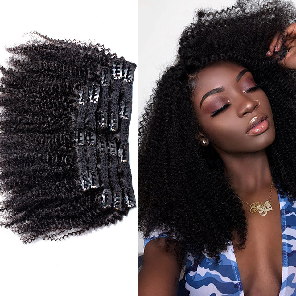 Kinky curly clip in human hair extension