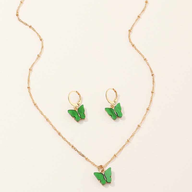 explosive accessories multicolor butterfly necklace earring set temperament small butterfly jewelry