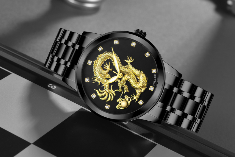 Fashion Dragon Single Folding Buckle Quartz Men's Watches display picture 3