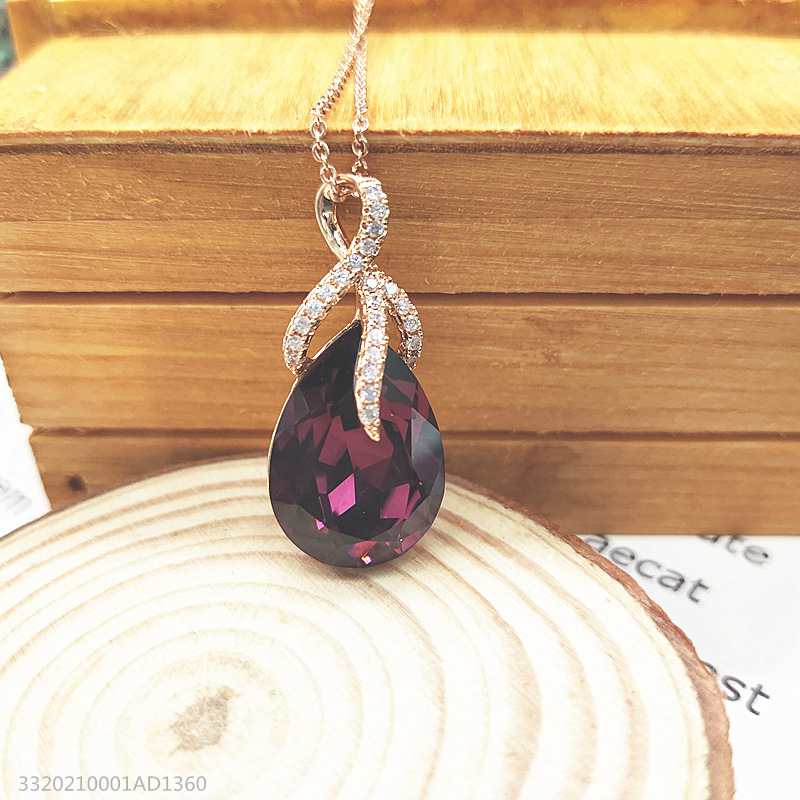 New Fashion Butterfly Amethyst Pendant Zircon Water Drop Necklace Wholesale display picture 5