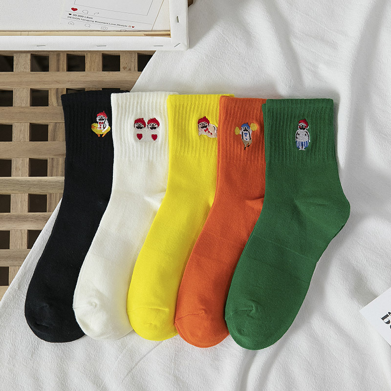 女士刺繡公仔頭像優閒襪(共5色)