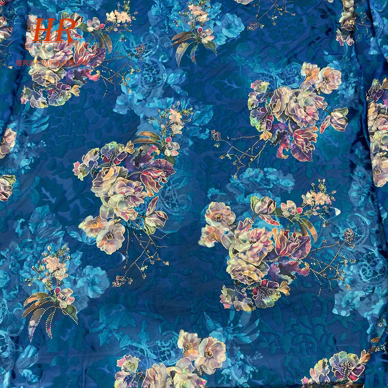 ks烂花绒 韩国印花烂花头巾涤锦 弹力天鹅绒烂花印花女装面料