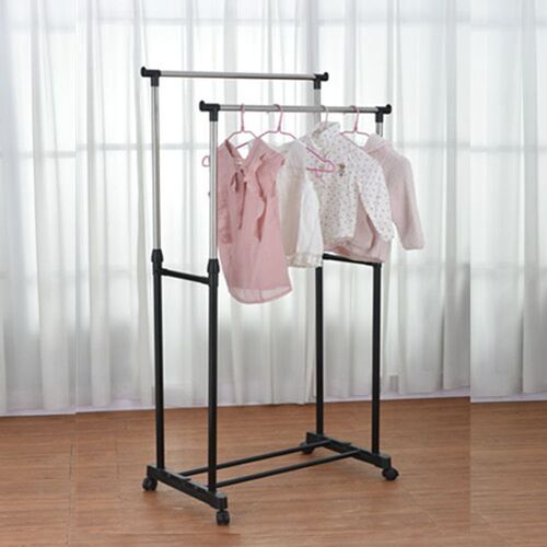 Double Rod Clothes Rack, Portable Clothes Drying Rack, Simple Hanger, Telescopic Floor Drying Rack