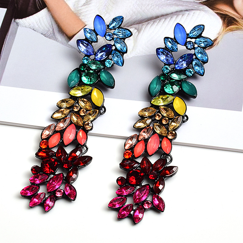 1 Pair Lady Flower Plating Inlay Alloy Rhinestones Drop Earrings display picture 2