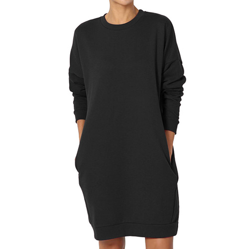 Factory 2025 Autumn/Winter Plus Size Women's Hooded Crew Neck Solid Color Casual Long Pocket Sweatshirt